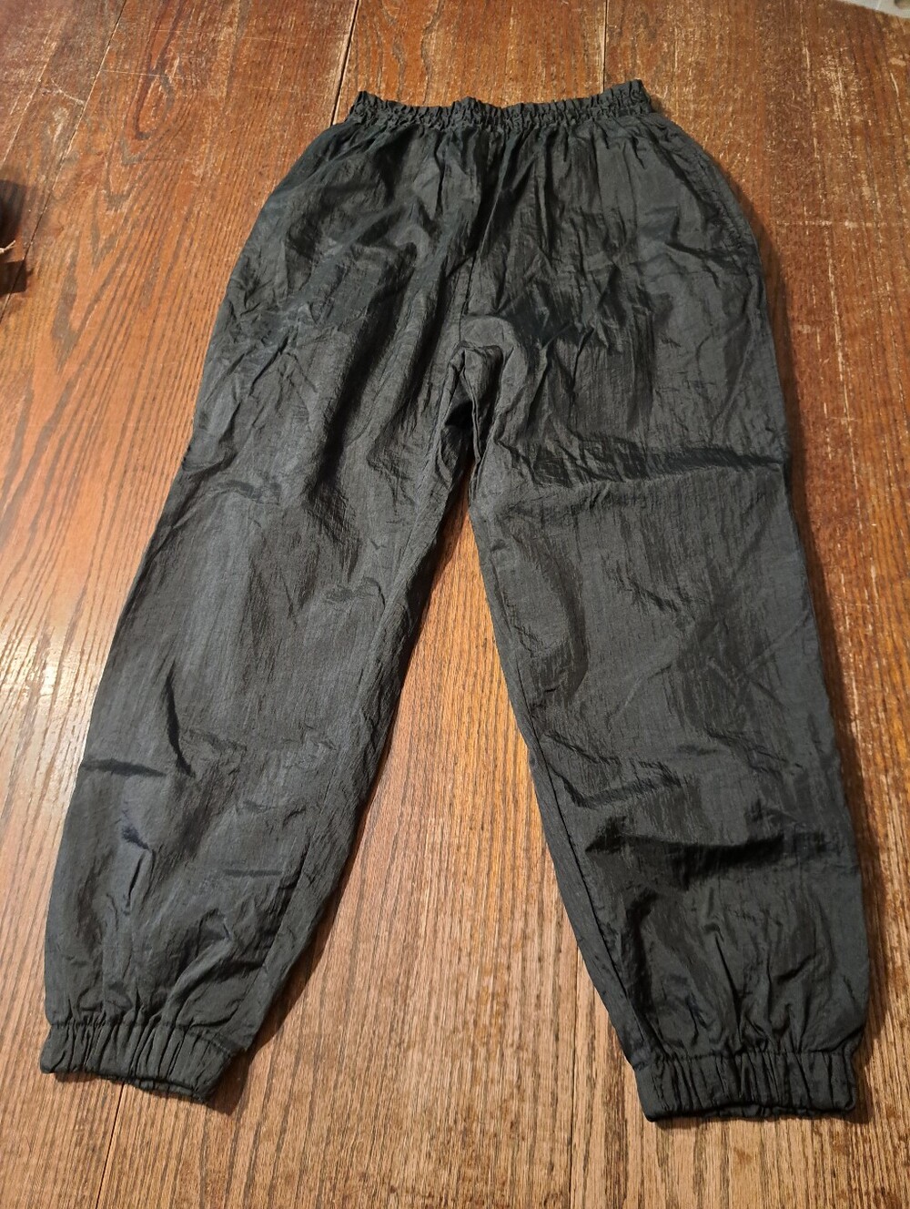 Vintage London Fog Kids Black Nylon Track Pants Lined Windbreaker Jogger Medium